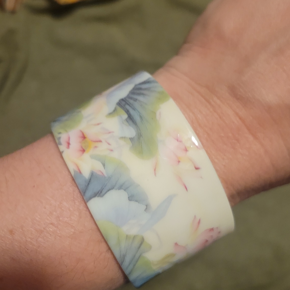 Watercolor Lotus Bangle Bracelet